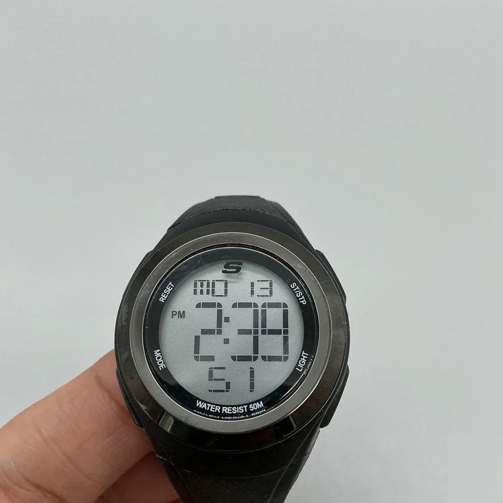 Skechers Boys Watch 33mm Gray Digital Sport Black Rubber 50M Backlight SB2063W